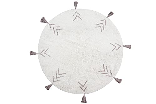 Happy Decor Kids-Waschbarer Teppich für Kinderzimmer TAN TAN in Elfenbein und Hellgrau. Handgefertigt in runder Form mit recycelter, kurzfloriger Baumwolle und ungiftigen Farbstoffen - Größe: Ø120cm Cover