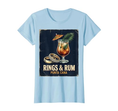 Rings & Rum, Punta Cana Vintage Travel Design T-Shirt, Women, Baby Blue, Large