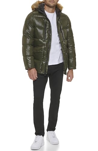 GUESS Men's Mid-Weight Puffer Jacket with Removable Hood