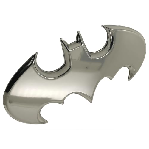 Image of Fan Emblems Batman Car Emblem - 1989 Batwing Batarang Symbol 3D Auto Badge - Color: Chrome - Size: 3.8 x 1.8 x 0.2 inches - Officially Licensed DC Car Accessories
