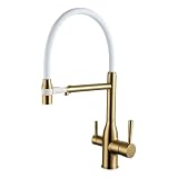 Rubinetto Lavello Cucina 3 vie con Doccetta Estraibile Doppia Maniglia Rubinetto Flessibile 3 vie per Depuratore Rotazione 360°,Oro Spazzolato
