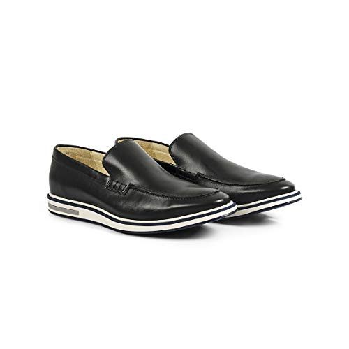 Sapato Casual Masculino Loafer Couro Legítimo Stone Slim Reverso - 1131 - Preto Cor:Preto;Tamanho:44
