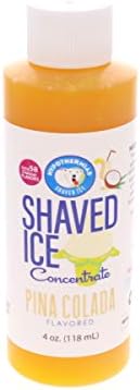 Pina Colada Shaved Ice and Snow Cone Flavor Concentrate 4 Fl Ounce Size (makes 1 gallon of syrup with sugar and water added)