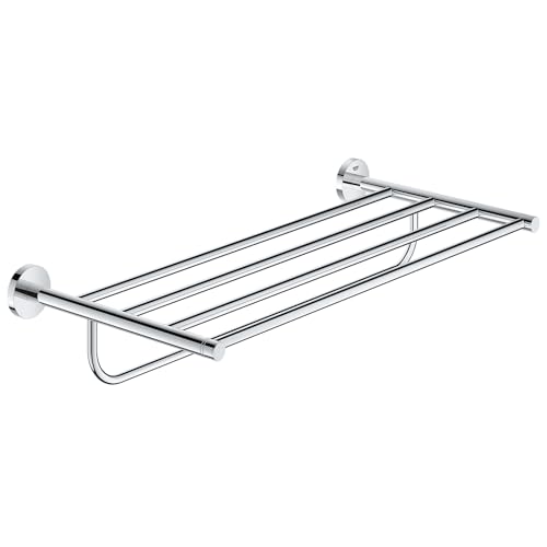 Image of Grohe Essentials Multi Bath Towel Rack | 604 mm Length | 550 mm Drilling Length | Wall Mounted 2-in-1 Towel Shelf & Holder | Bathroom Accessories | Grohe LongLife Finish | 40800001