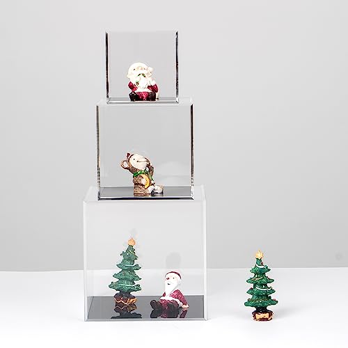 Image of 5x5x5Inch Acrylic Simple Self-Assembly Display Box with Black Base | Removable Figures Toys Props Display Riser Stand, Cube Countertop Decorative Storage Box for Collectibles Home Organization