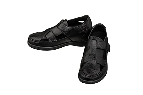 CALTO Men's Invisible Height Increasing Elevator Shoes - Black Premium Leather Lightweight Casual Fisherman Sandals - 3.2 Inches Taller - K2661 - Size 10 D(M) US4