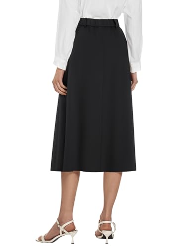 Women's High Waisted Midi Skirts Business Casual Flare Dressy Work A Line Pleated Skirt with Pockets3
