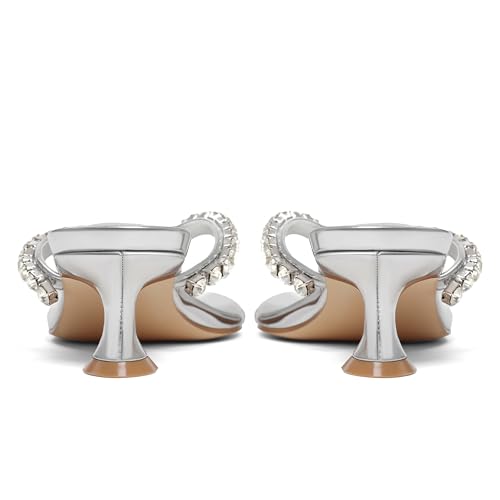 Image of Eteridrey Rhinestone Flip Flop Heels Women Square Toe Kitten Heel Summer