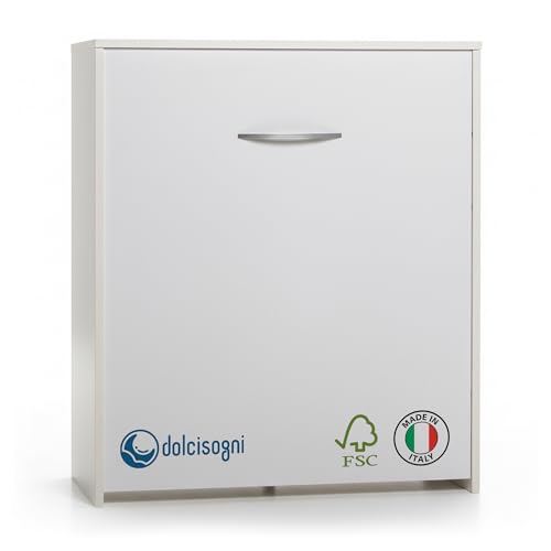 DOLCI SOGNI Mobile Letto A Scomparsa Singolo Bianco 80x190, Letto a Scomparsa con Mobile dotato di Rete a Doghe in Legno e Materasso, Letto Pieghevole Estraibile