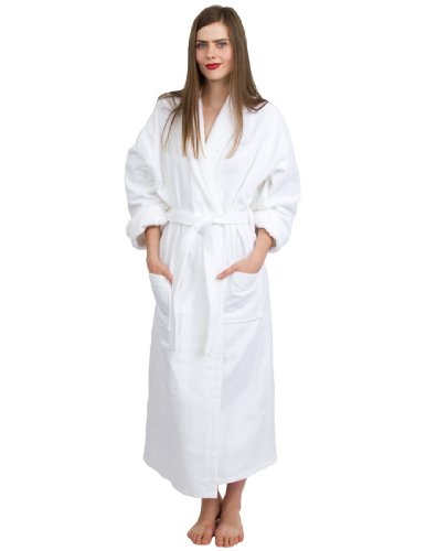 TowelSelections Shawl Velour Bathrobe - 100% Natural Cotton, Shawl Collar Terry Robe for Women and Men, White, Large/X-Large