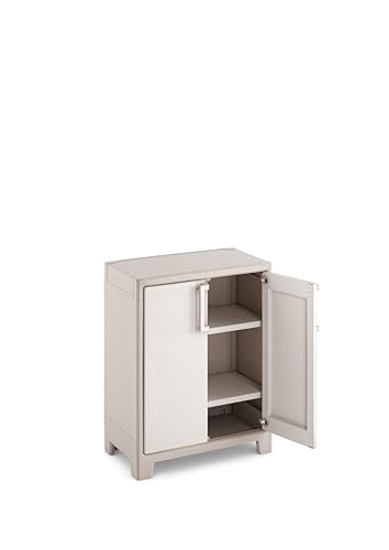 Keter Gulliver Kunststoffschrank niedrig, beige, 80 x 44 x 100 cm, inkl. Einlegeböden, für drinnen und draußen geeignet, UV- und wasserbeständig (IPX3)