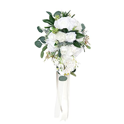 SELVFZ Bouquet da sposa a cascata Bouquet da sposa con rose artificiali lungo nastro a cascata bouquet da sposa bouquet di rose per sposa e damigelle d'onore fiori con orchidee