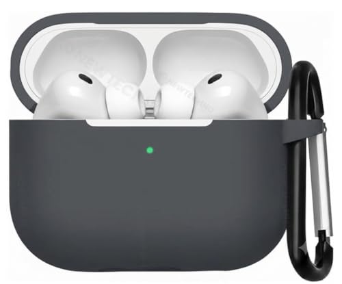 Image of PLUK Soft Silicone Case Cover Compatible with Apple AirPods Pro 3 (3rd Generation 2025) - Shockproof 360 Protective Skin,Full Protection with Hook & Keychain, Front LED Visible - Dark Grey