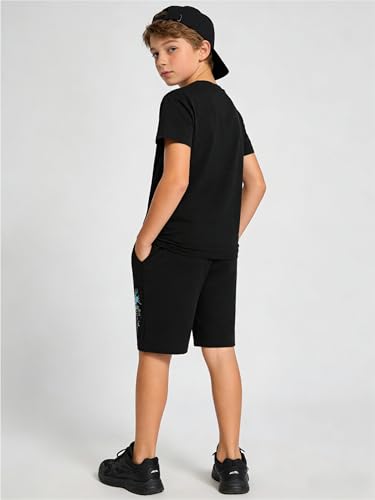 Image of Cakaner Tween Boys Summer Clothes 2 Piece Short Sleeve Graphic T-Shirt and Shorts Casual Outfit Set Size 7-14