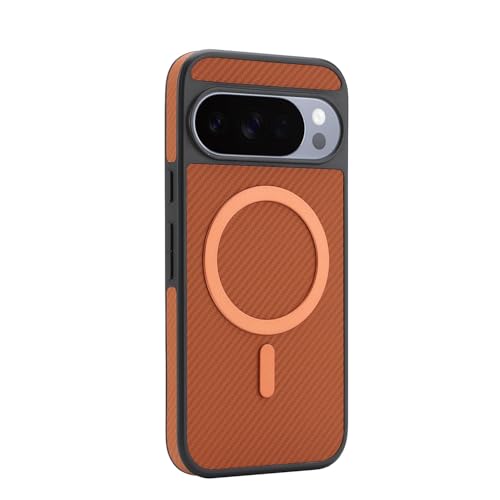 Coque magnétique Pixel 10 silicone et fibre de carbone marron