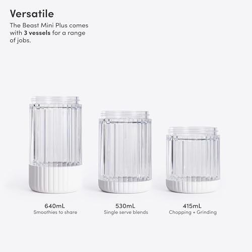 The Beast Mini Blender Plus | Mini Countertop Kitchen Blender | Blend Smoothies and Shakes, Dressings, Sauces, Dips | Extra Vessels, Straw Cap and Straws Included | 600W (Cloud White) - Image 3