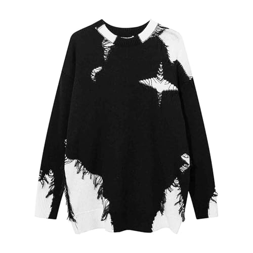 Gothic Sweater Men's Street Hip-hop Destructive Tassel Knit Sweater Men's and Women's Loose Sweater