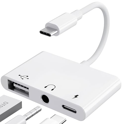 【3 en 1】 Adaptador USB C a 3.5mm Jack HiFi de Auriculares con 60W Cargador USB OTG Adaptador, Tipo C a Aux Audio Splitter para iPhone 17/16/15 Samsung Galaxy S25 S24 S23 Ultra A56, i Pad Pro, Xiaomi