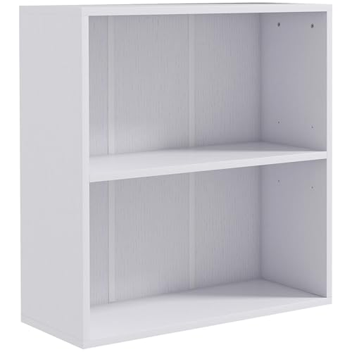 HOMCOM Bibliothèque étagère de Rangement avec 2 Compartiments et étagère réglable, Meuble de Rangement pour Bureau, Salon, Chambre, 60 x 24 x 63 cm, Blanc