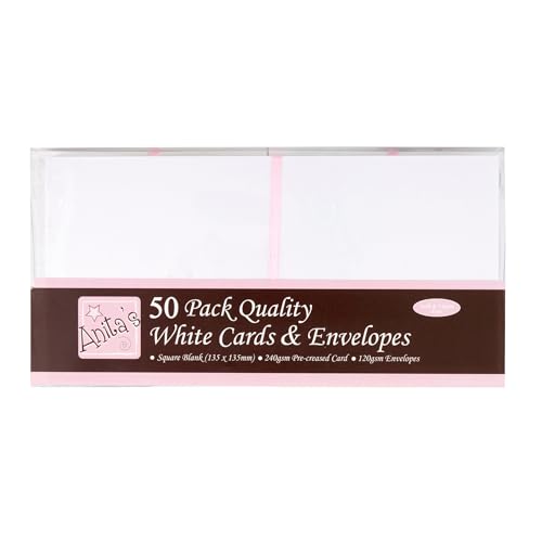 Lot de 50 cartes avec enveloppes blanches, format carré par Anita’s