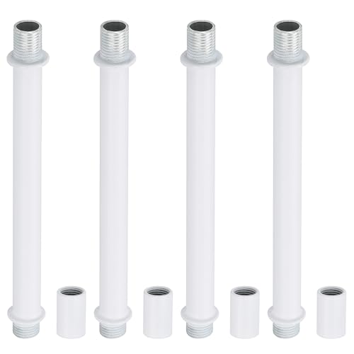 Image of PATIKIL Straight Pipe Lamp Stems Rod Kit, 4Set M10 Carbon Steel 120mm(4.72 inch) Long Double End Thread Rod with Coupling Nuts Sleeve Connector for Table Lamps Chandeliers, White
