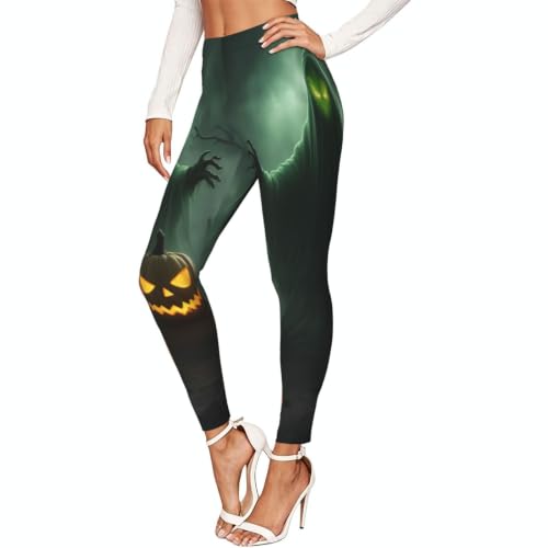 Leggings de Halloween para mujer con estampado de calabazas Green Ghost, ideales para fiestas