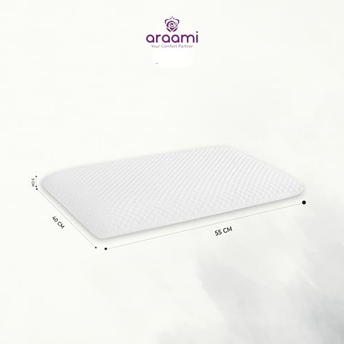 Image of araami Contour Memory Foam Pillow Set of 2 with Premium Jackad Fabric Cover for Low Profile Back Sleepers Washable Zipper Orthopedic Cervical Support Solid Wave Design Quiet 55x40x5