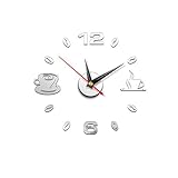 Frecoccialo Reloj de Pared DIY Grande 3D Espejo Pegatina decoración del hogar Reloj Pared Grano de café sin Marco Ideal para Casa Restaurante Cafetería Hotel (Dorado, OneSize)
