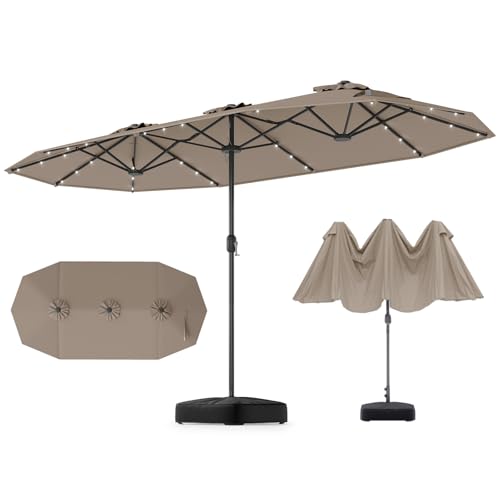 GOPLUS Parasol de Jardin Exterieur avec Pied, 4M Parasol Double Face avec LED, Manivelle et...