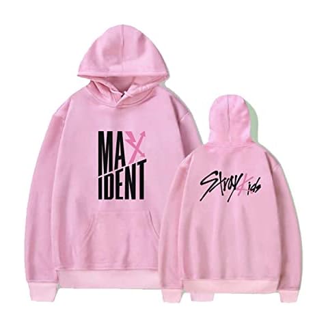 EAPHROWER Mens Womens Stray Kids Merch Hoodies Kpop Stray Kids Album Maxident Long Sleeve Pullover Top Sweatshirts with Kangaroo Pockets Jumper Tops Sportswear Pink Cover