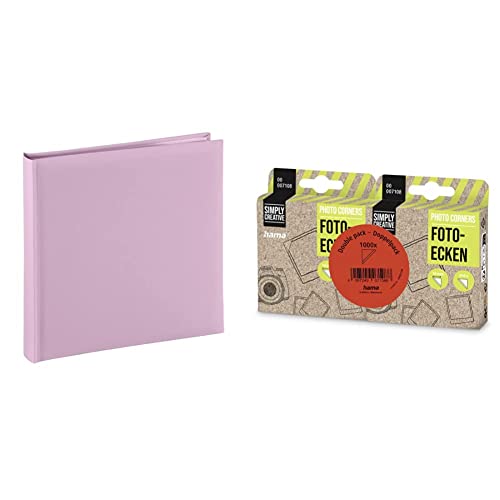 Hama Fotoalbum Jumbo 30x30 cm, rosa pastell & Hama Fotoecken 1000 Stück (Foto Klebepads selbstklebend, für Fotoalbum und Scrapbook zum Einkleben von Fotos, Spenderbox 2x 500 Stück), transparent