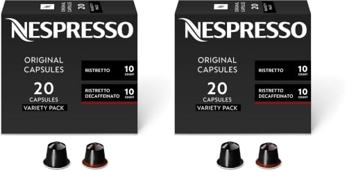 Nespresso Capsules Original, Ristretto Variety Pack, Dark Roast Espresso Coffee, 20 - Count (Pack of 2) Coffee Pods