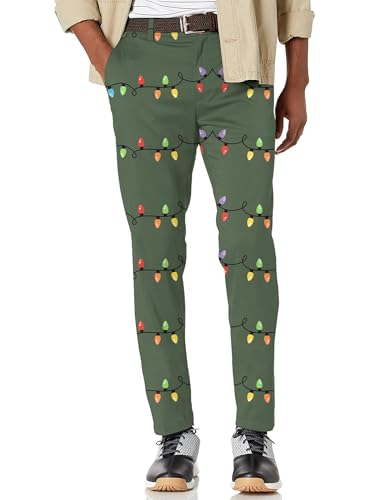 Men's Lighting Christmas Stretch Golf Pants Trousers (36W x 30L) Multi