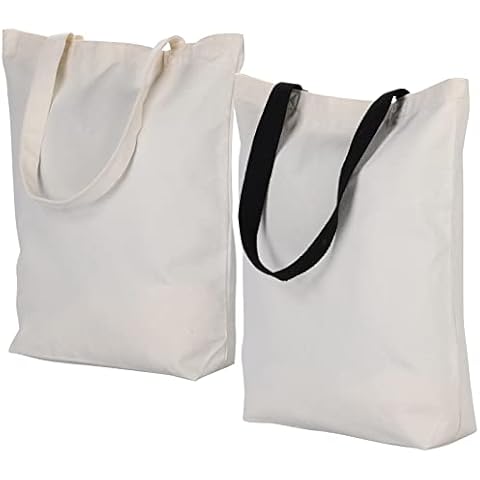 LAIGOO 2Pcs Large Plain Canvas Tote Bags, 17.7 x 15 Inch Reusable Grocery Bag with Handles Shopping Bag Cover
