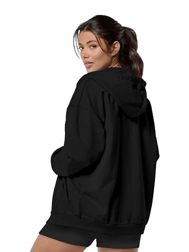 Image of DROBE Relaxed Fit Plain Cotton Blend Full Sleeves Hodded Zipper Jacket for Women