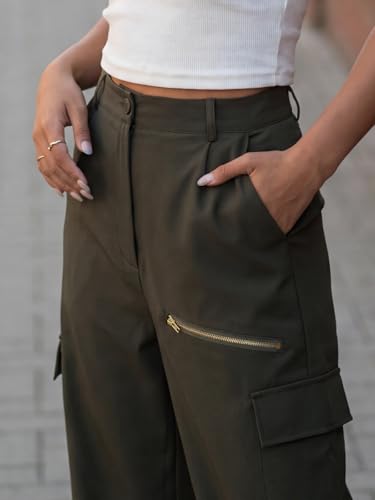 Image of GRECIILOOKS Cargo Pants For Woman | Trousers For Womans |High Waist Trouser for Women - Flared Parachute Pants with Side Pockets |Womens Cargo Pant | Elegant for College & Events (Available in Plus Size)