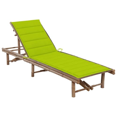 Vopese Tumbona de jardín con cojín bambú Tumbona de Jardín Tumbona de Playa, para Exterior Ideal terrazas, Patios, Jardines Verde Brillante