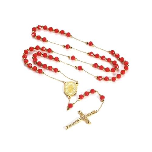 FaithHeart Rosary Beads Catholic Necklace for Men, St Michael/St Christopher/Virgin Mary Prayer Rosaries with Crucifix Cross Stainless Steel Praying Rosary Necklace Virgin Mary-Gold Crystal-
