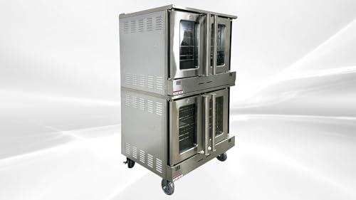Commercial Gas Convection Oven, Double Stack, 120000 BTU, 10 Racks, 150-500°F, ETL Certified Wheels and legs not included HRCO-60K-2