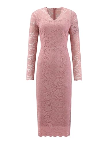 Image of Hobemty Women's Floral Lace Dress V Neck Long Sleeve Cocktail Wedding Bodycon Pencil Dresses