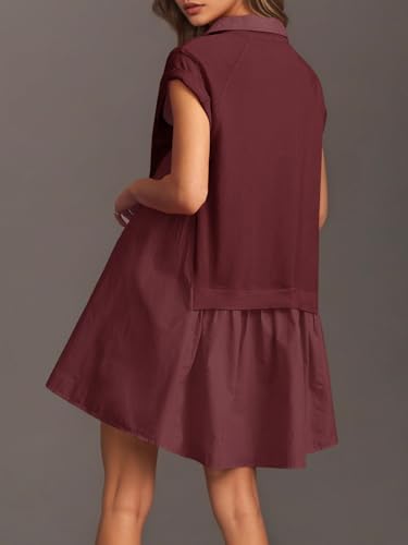 Robe d'été col en V manches courtes taille XL ample couleur bordeaux décontractée