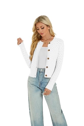 Image of Women's Long Sleeve Cropped Knitted Sweater Cardigan Button Down Open Front Knitted Shrug Sweaters