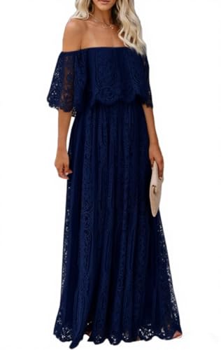 Image of Cercis Womens Off The Shoulder Floral Lace Maxi Wedding Dress Boho Flowy Wedding Guest Formal Long Dresses