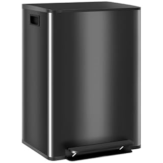 HOMCOM Dual Kitchen Bin, 2 x 30L Stainless Steel Double Pedal Bin with Soft-Close Lid, Removable Inner Buckets and Handles for Recycling and Waste, Black