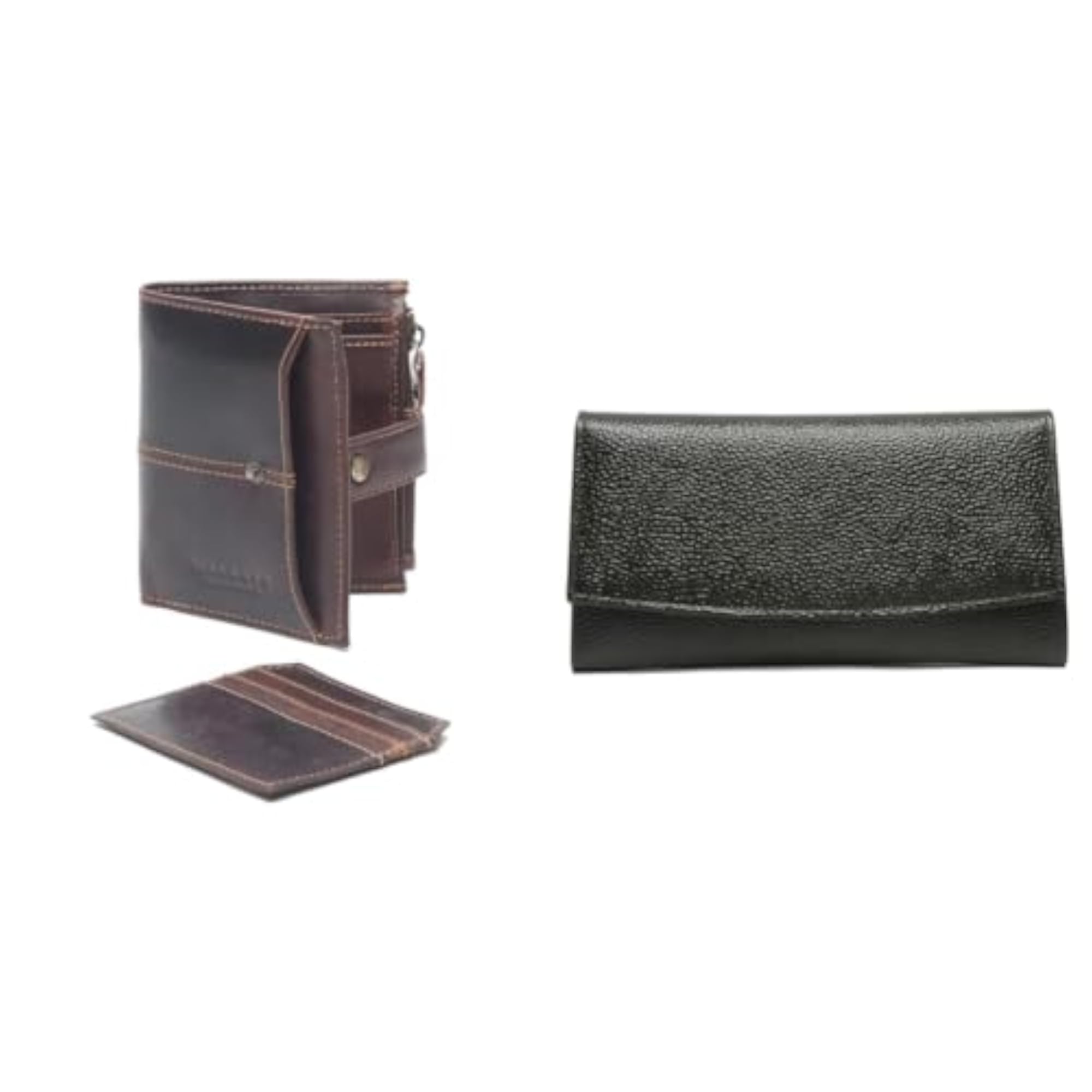 Men's Genuine Leather 2 Fold Wallet with Zipper, Brown