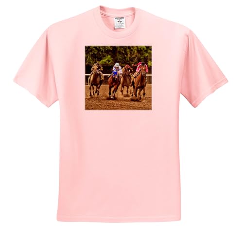 3dRose, Horses and Jockeys Racing to Finish line, mud Flying, T-Shirt