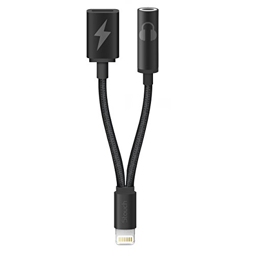 Stouch Lightning to 3.5mm Audio Adapter for iPhone 7 and iPhone7 Plus (with Lightning Port Charging + 3.5 mm Port) Compatible for iOS 10 or later [iOS 10.3] Black