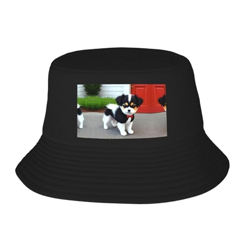 Black and White Puppy Adult Bucket Hat - UV Protection, Suitable for Outdoor Fishing Hiking Beach Vacation
