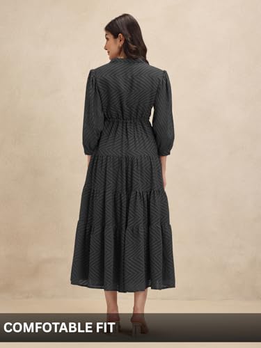 Image of Leriya Fashion Maxi Dress for Women | Western Summer Georgette Stylish A-line Dress for Beach Party Outfits | Western Summer Black One Piece Knee Length Dresses for Woman