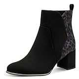 MARCO TOZZI Bottines pour femme avec talon bloc végétalien, Noir/léopard, 37 EU